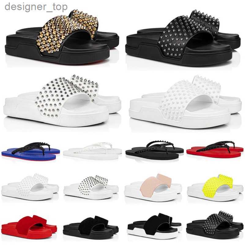 

Red Bottomed Christians high quality women luxury sandals men slippers slides triple black white spikes mens flat flip flops beach hotel platform christians sandal
