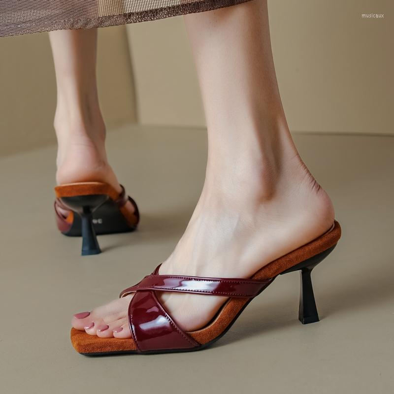 

Slippers Fashion Women Summer Shoes 2023 Trends Sexy Mules High Heels Sandals Ladies Brown Party Large Size 45, Auburn