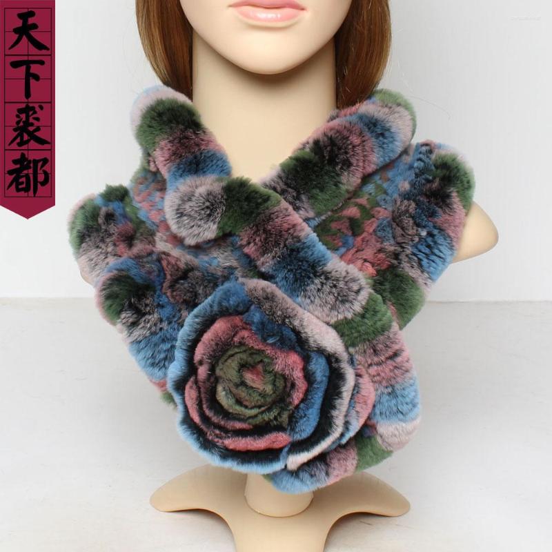 

Scarves Winter Genuine Rex Fur Knit Women Natural Mufflers Soft Warm Real Scarfs