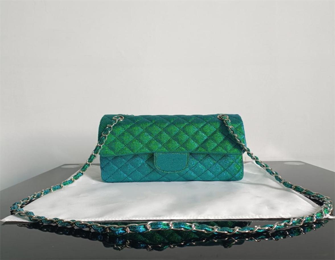 

New Classic Double Flap Shiny Quilted Rectangle Bags Purple Gold Green White Silver Metal Hardware Matelasse Chain Crossbody Shoul9706531, Dark grey