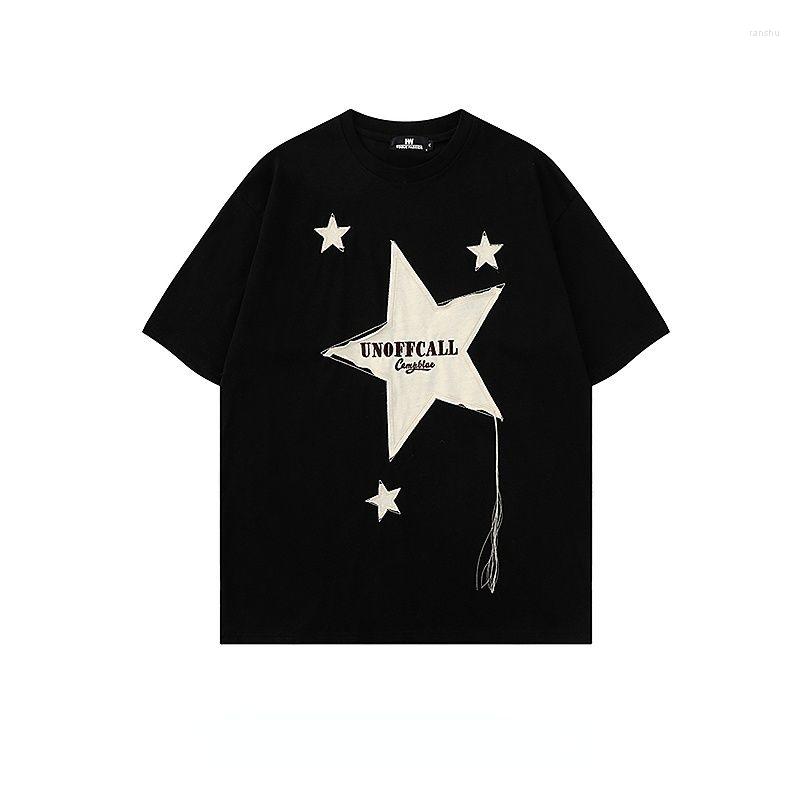 

Men' T Shirts Retro Star Patch Cotton Short Sleeve Shirt Loose O Neck Vintage Tees For Men Summer, White