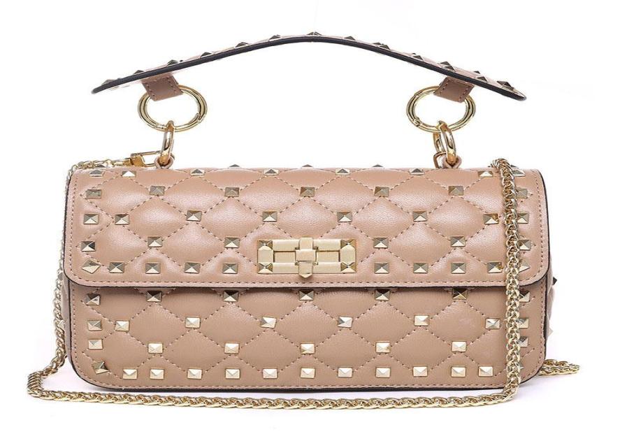 

Genuine Leather Rivet Shoulder Bags for Women 100 Sheepskin Ladies Fashion Chain Crossbody Bag Designer Apricot Clutches3577668, Khaki