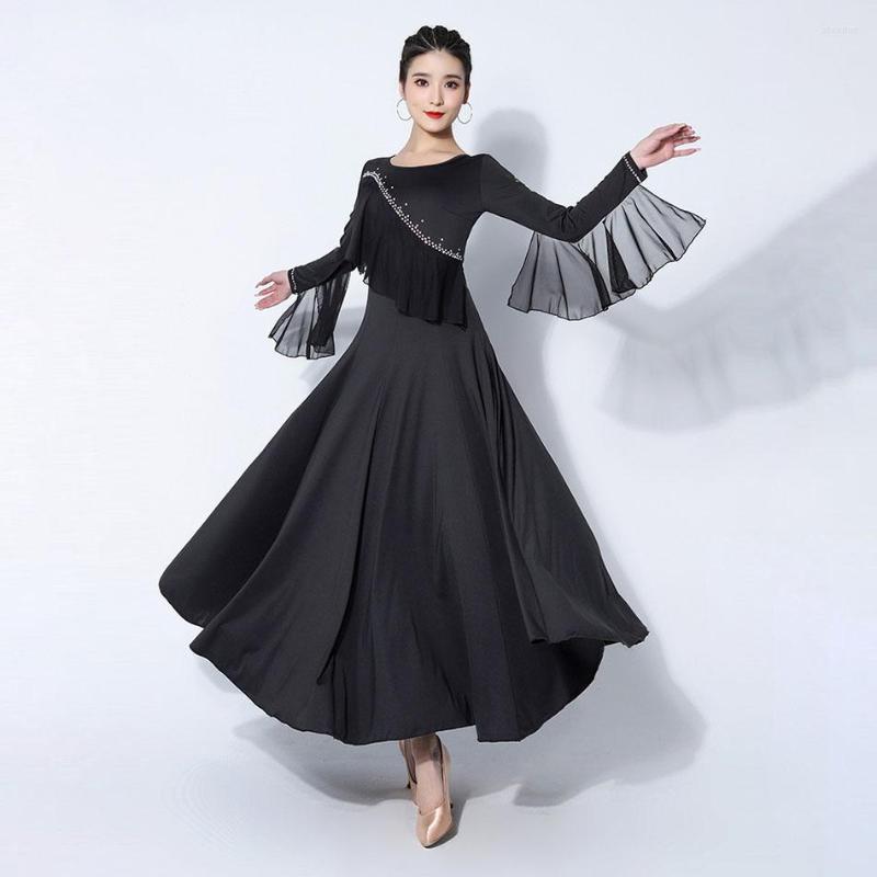 

Stage Wear Lotus Sleeve Design Female Latin Dance Dress For Women Dresses Competition Ballroom Dancing Costume NY62 2307, Black