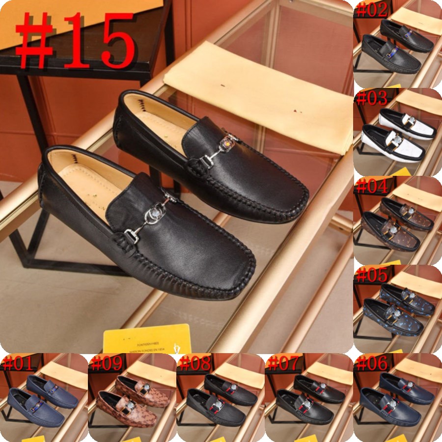

19Model Designer Loafers Men Handmade Leather Shoes Luxurious Casual Driving Flats Slip-on Shoes Moccasins Boat Dress Shoes Black/White/Blue, #14
