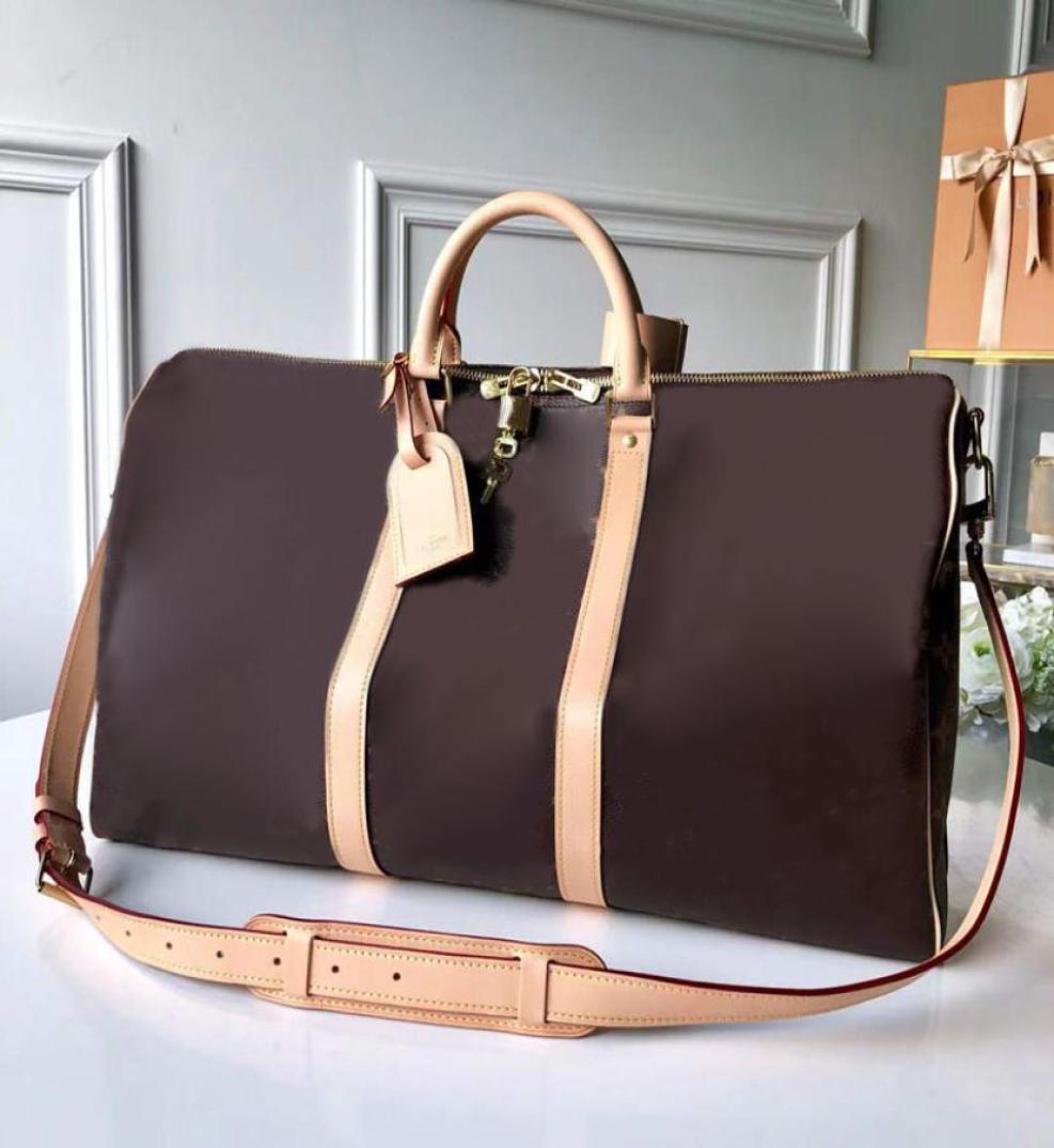 

Designers Duffel Bags 45CM 50CM 55CM luxury large capacity travel High quality women men Genuine Leather shoulder Fashion bag7801282, Chocolate