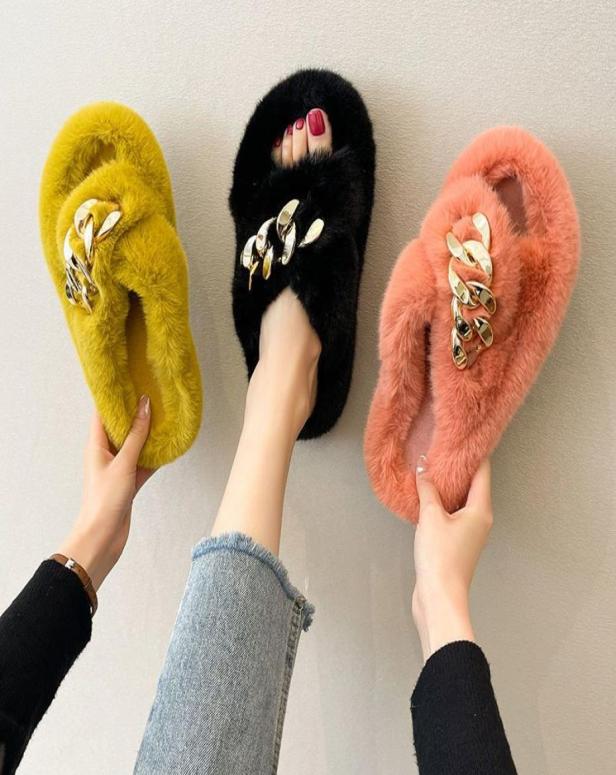 

Plush slippers autumn and winter size 3542 allmatch chain cotton shoes indoor comfort antiskid mute Factory direct 5516898, Fuchsia