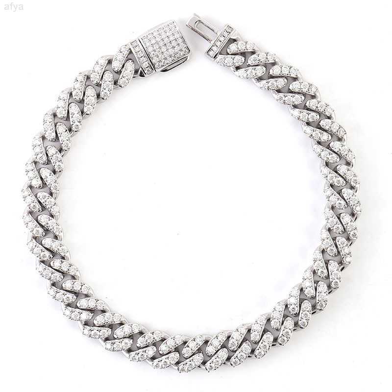 

12mm Moissanite Cuban Link Bracelet White Gold S925 Silver Diamond Hip Hop Chain Necklace