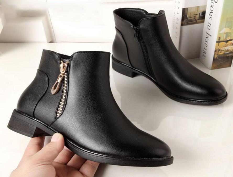 

Boots Black ankle boots for women zip deco leather booties woman winter waterproof rain snow autumn shoes 2211166158480