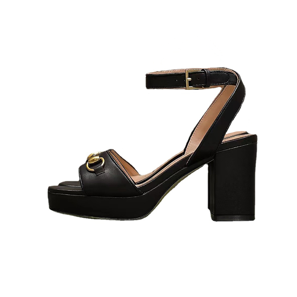 

Waterproof platform women dermis sandals ankle strapOpen-toe thick heel Banquet Evening party Dress Shoes Luxury designer high shoes factory footwear With box, Black