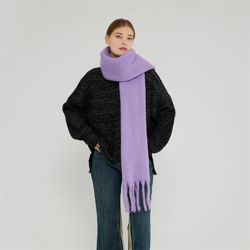 

Scarves 2023 Mohair Winter Women's Scarf Cashmere Warm Wrap Pashmina Solid Foulard Female Shawl Long Tassel Blanket Bufanda