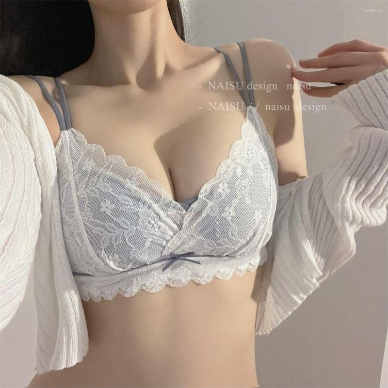 

Bras Underwear Women Gather Big Vest Camisole Bra Pure Desire Wind Comfortable Soft Seamless No Steel Ring Sweet Lace Bralette, Green single