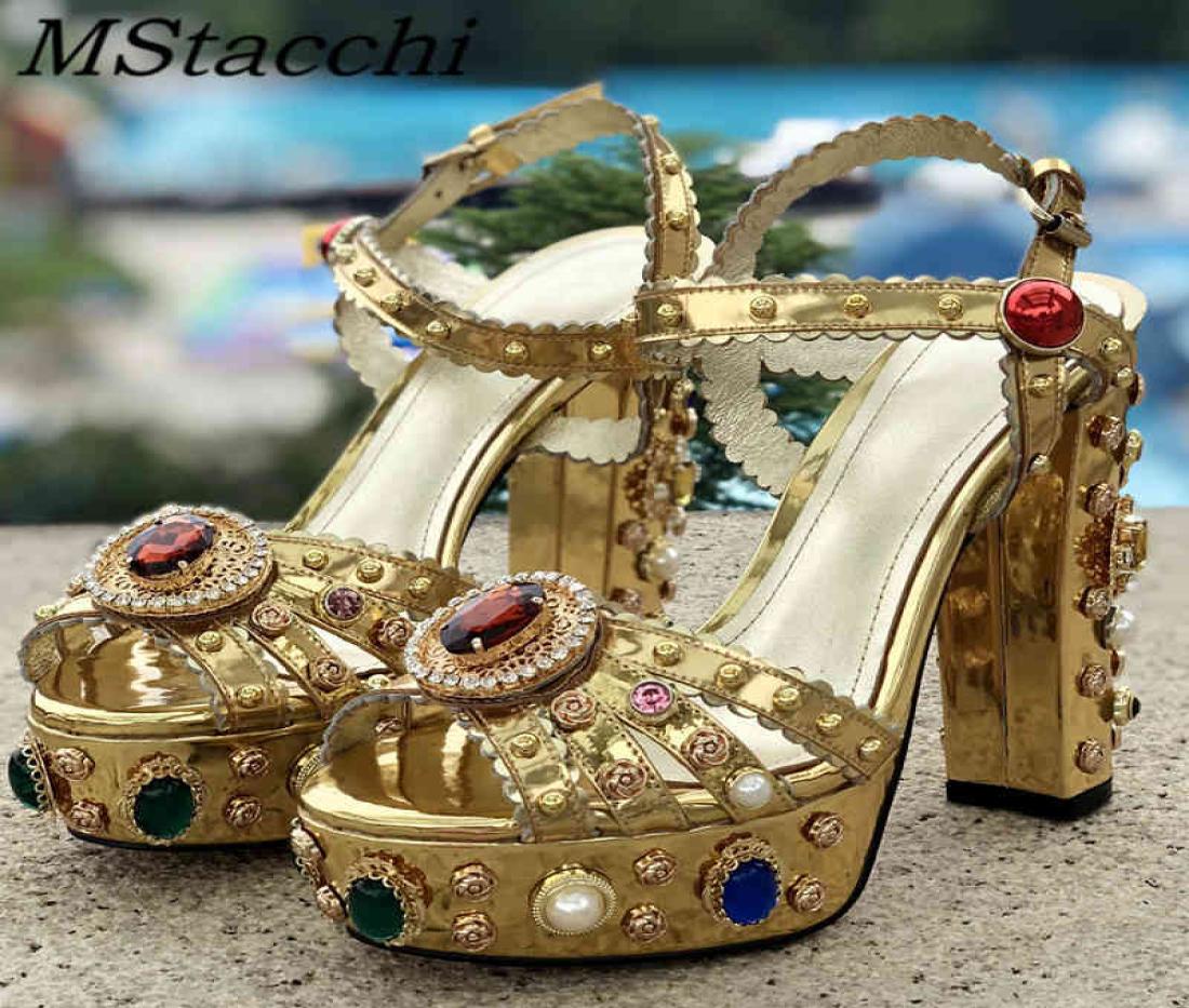 

Boots Women Thick High Heels Shoes Platform Sandals for Rhinestone Metallic Gold Leather Woman Peep Toe Wedding 2209011728333, Green