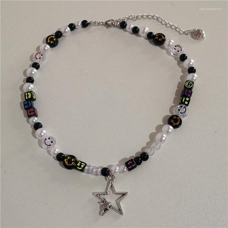 

Pendant Necklaces Cool Punk Hip Hop Rock Star Pearl Strand Black Beads Chains Choker For Women Men Fashion Party Jewelry