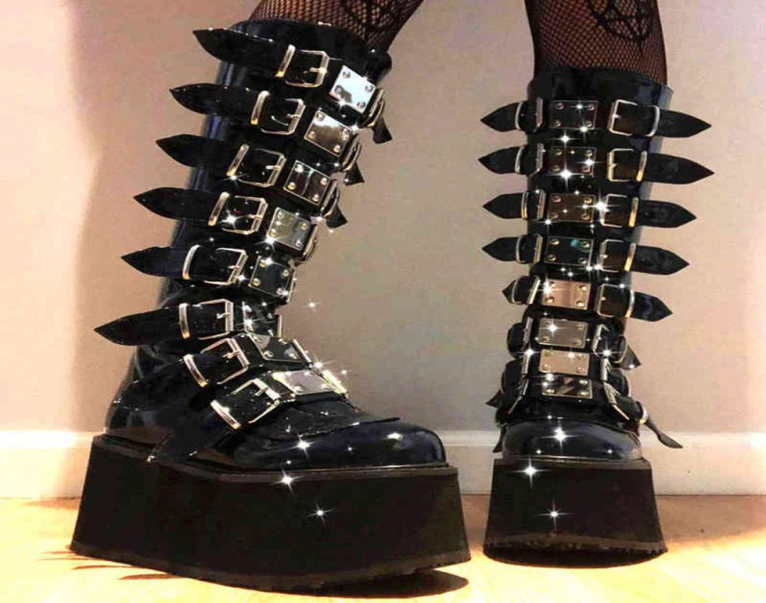 

HBP Boots Brand Halloween Gift Large Size 3448 Black Gothic Cool Punk Calf Motorcycle Comfy Flat Platform Heels Woman Shoes 220807424290, Dark grey