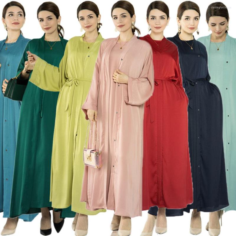 

Ethnic Clothing 2 Piece Set Muslim Women Kimono Open Front Abaya Sleeveless Maxi Dress Islamic Jalabiya Dubai Turkey Kaftan Eid Ramadan