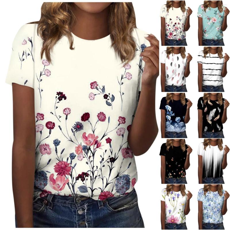 

Women' T Shirts Women' Fashion Retro Printed Round Neck Short Sleeve Casual T-Shirt Top Breathable Skincare And Blouses Roupas, Black