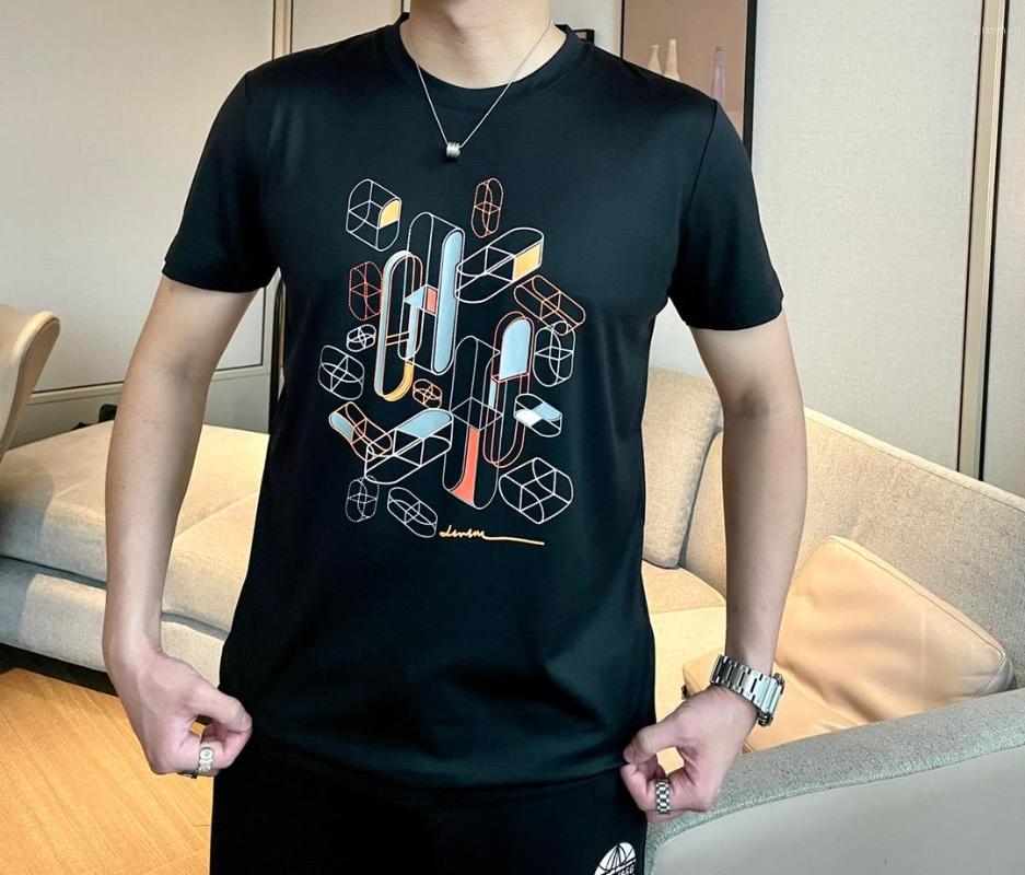 

Men's T Shirts Er046 Fashion Men's Tops & Tees 2023 Runway Luxury European Design Print Party Style T-Shirts Clothing, Black