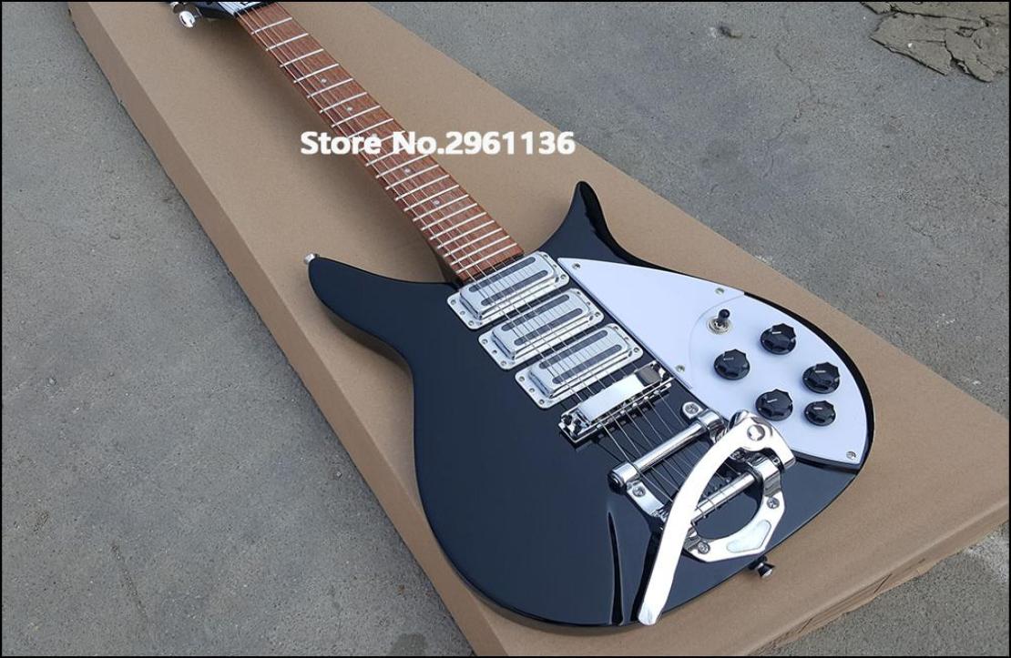 

JohnLennon Short Scale Length Black Electric Guitar Bigs Tremolo Brown Lacquer Paint Fingerboard Dot Inlay 527mm 6 String1584976
