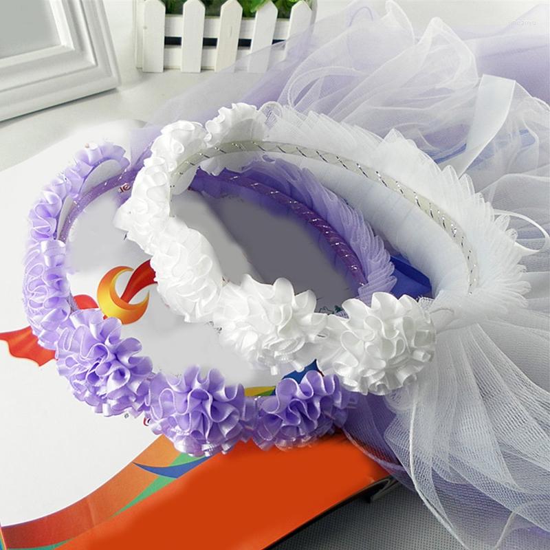 

Hair Accessories Flower Girls Veil Headpieces With Pleated Crown Wedding Ring Bearer Long Tulle Bride Party Supplies, White