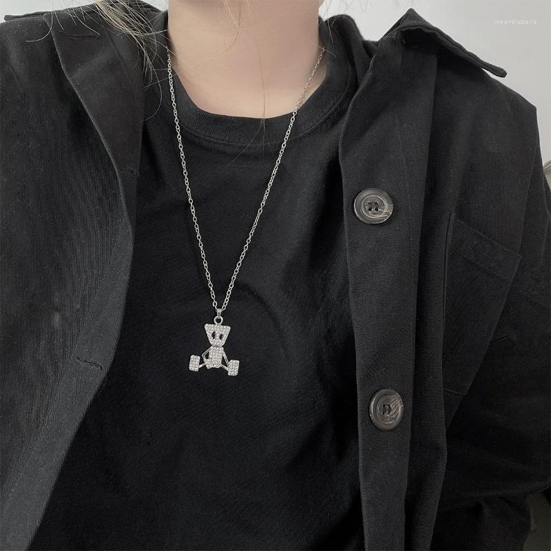 

Chains Necklace For Women Rhinestone Puppet Pendant Necklaces Woman High Quality Trend Silver Color Korean Fashion Lovers Gift Jewelry