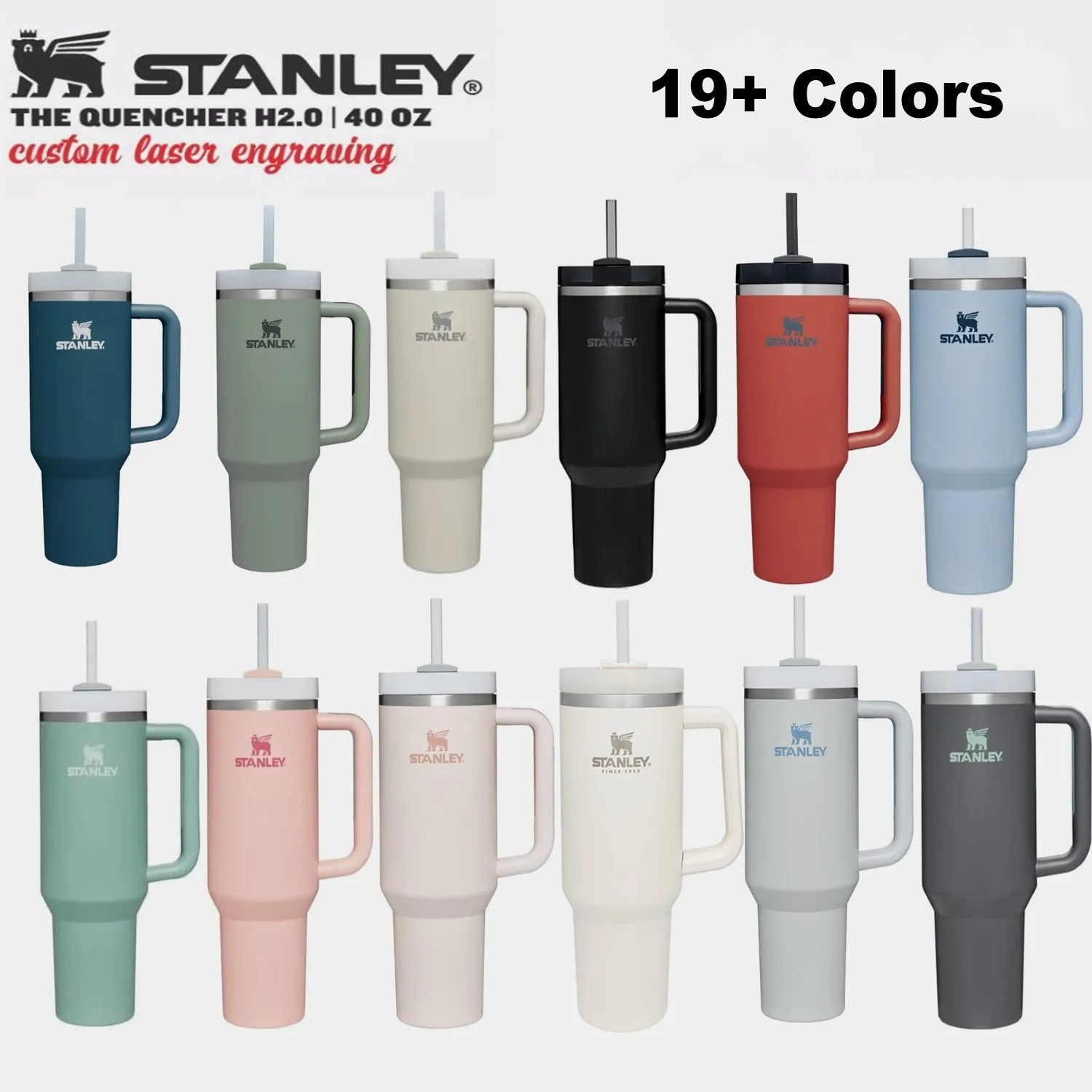 Stanley Quencher H2.0 Gobelets en acier inoxydable de 40 oz avec couvercle en silicone et paille Tasses de voiture de 2e génération Continuez à b