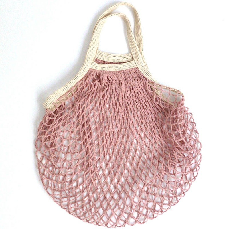 

10pcs Net Shopping Bags Cotton Two Color Patchwork Knit Eco-friendly Fruit Vegetable Handbag, Short 1