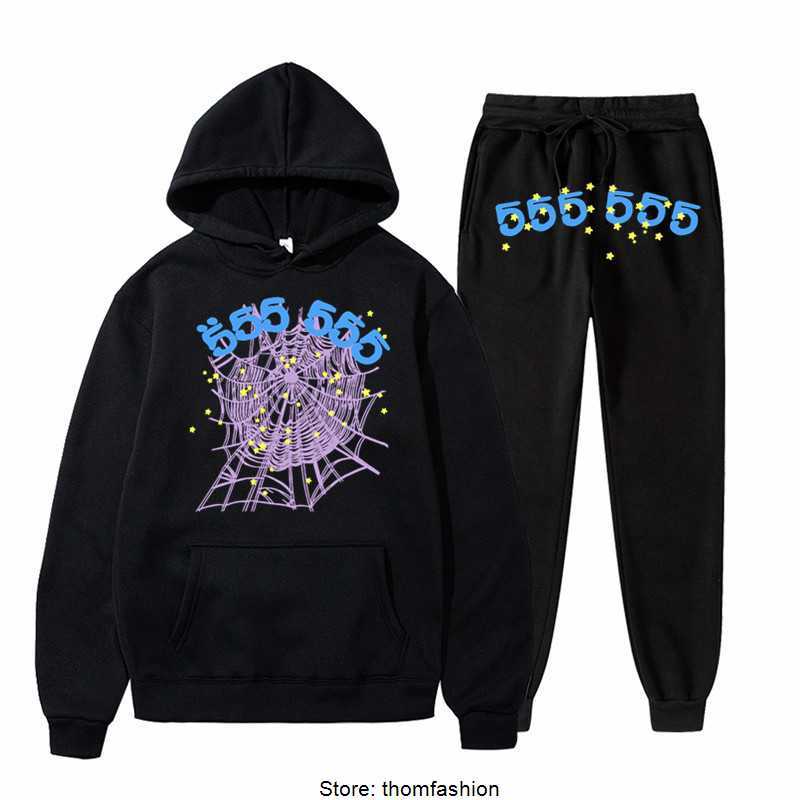 

Men' Tracksuits Black Sp5der 555555 Hoodie Men Women Spider Web Printing Pants And Hooded Streetwear Young Thug Pullover Mens Sets, 21