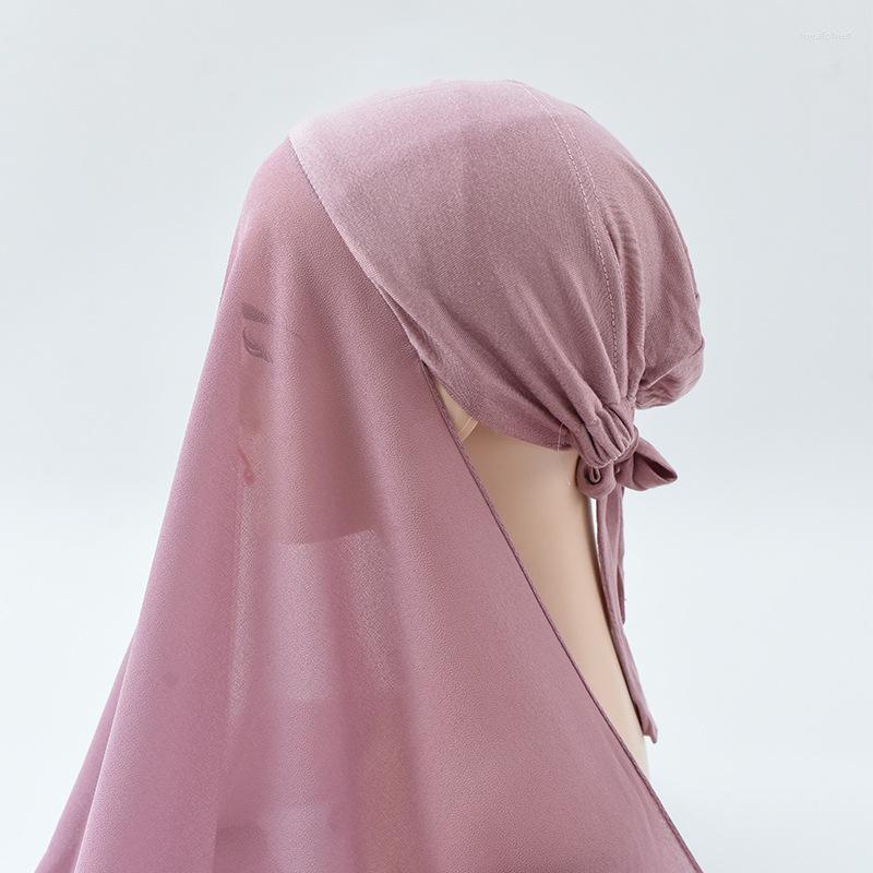 

Scarves Muslim Women Breathable Plain Color Chiffon Hijab Scarf With Bandage Non-Slip Islam Long Hijabs Headband Fashion Turban Headwrap