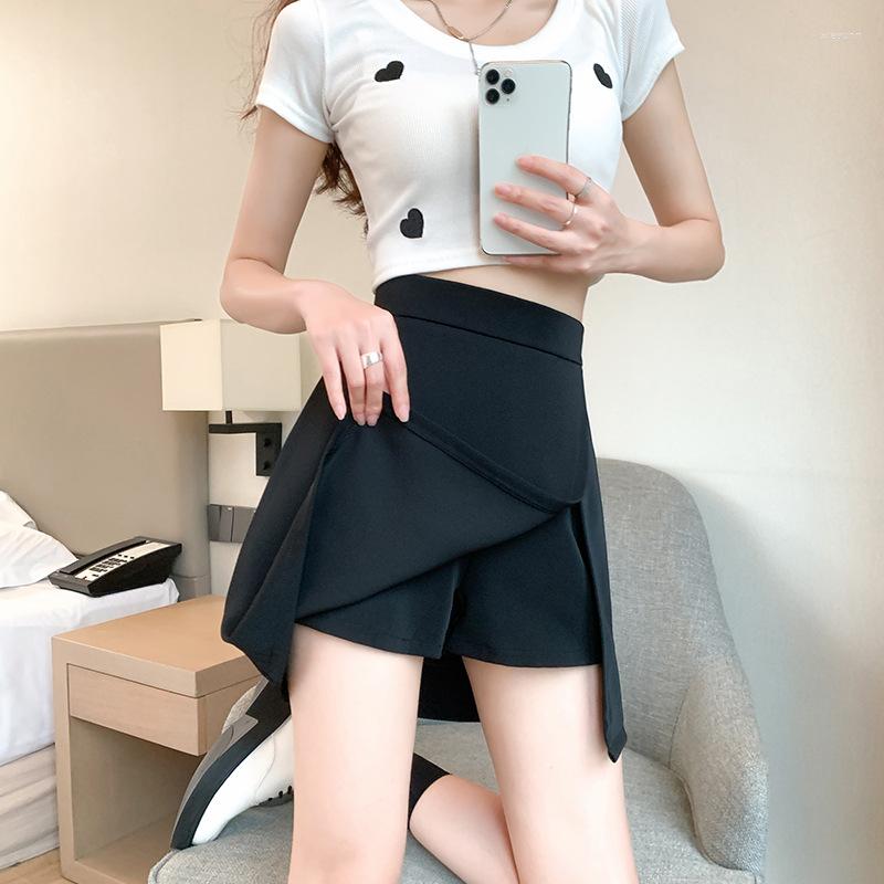 

Skirts Black Split Skirt 2023 Summer Fat MM High Waist Slim Irregular A-line Pants