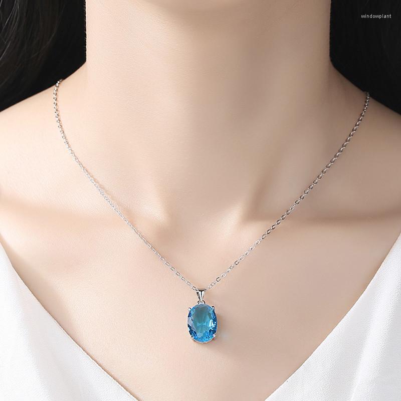 

Pendant Necklaces Wholesale 10 Classic Blue Oval Zircon Necklace Crystal Fashion Simple Ladies Jewelry