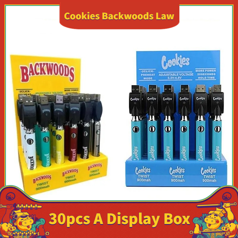 

Cookies Backwoods Law Electronics Twist Preheat VV Battery 900mAh Bottom Voltage Adjustable Usb Charger Vape Pen 30Pcs with Display Box