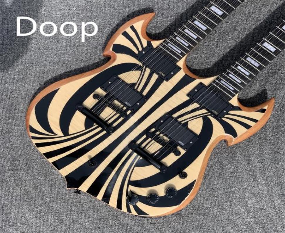 

In Stock Custom Wylde Audio Barbarian 12 6 strings Double Neck Gloss Black Behemoth SG Electric Guitar Copy EMG Pickups Black Ha7916966