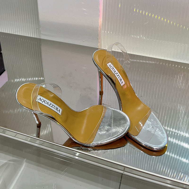 

AQUAZZURA Crystal Stiletto sandals embellished 105mm clear PVC open toe cross shoes for women luxury evening shoe Women's luxury designer sandals Free delivery, Color 8