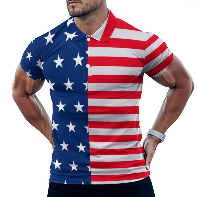 

Men' Polos USA Flag Print Casual T-Shirts Stars And Stripes Polo Shirts Men Y2K Shirt Date Short Sleeve Design Clothing Large Size, Style