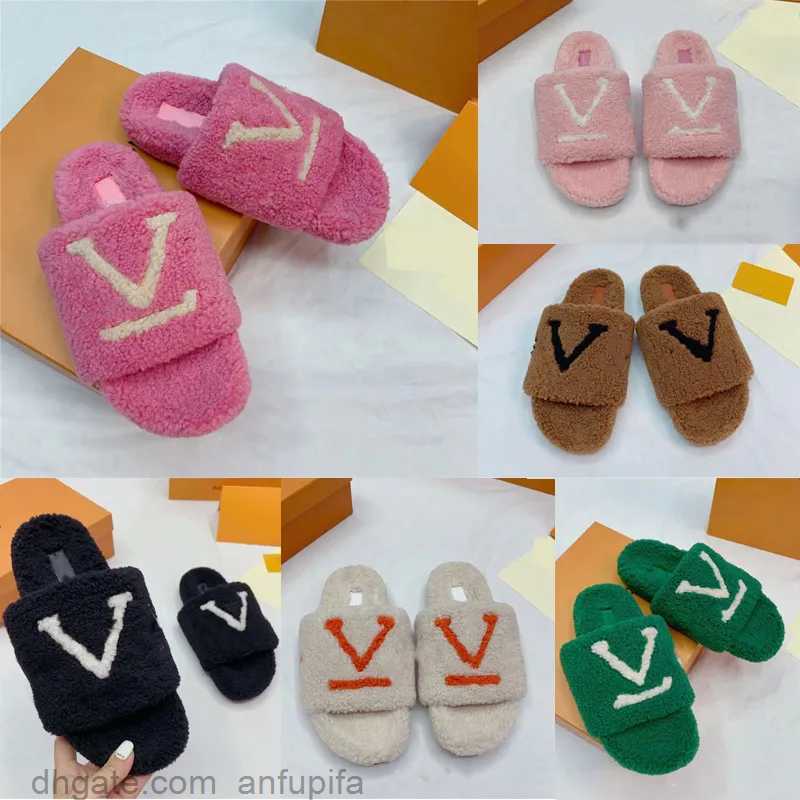 

Autumn Winter Fluffy Fur Sandals Womens Slippers Luxury Designer Wool Slides Fashion Letters Flat Mules Warm Plush Shoes EU41 With Dust Bag, 1#