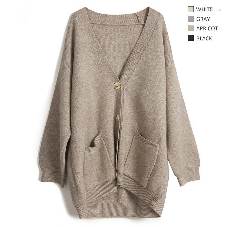 

Women' Jackets EWSFV 2023 Autumn Women Mid-Length V-neck Gentle Sweater Coat Lazy And Loose Thickened Pocket Knitted Cardigan, Black