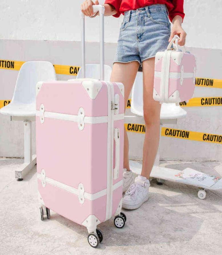 

Luggage Inch Women Hard Retro Rolling Set Trolley With Cosmetic Bag Vintage Suitcase For Girls J2207075963358