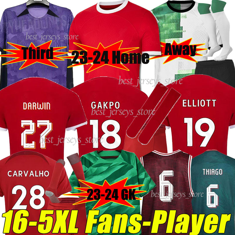 

4XL 5XL 23/24 GAKPO#18 Goalkeeper Soccer Jerseys Mohamed DARWIN 27 fans player version Diogo Luis DIaz Fabio Alexander Arnold 2023 2024 3rd Men Kids Kits sock Full sets, 23-24 home kit