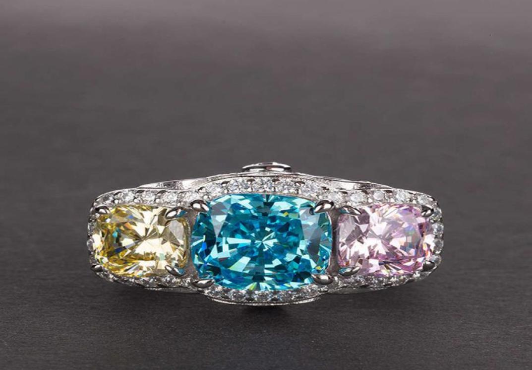 

HBP fashion Shi Pei imitation Blue Pink female inlaid yellow green diamond Ring color live accessories9864321