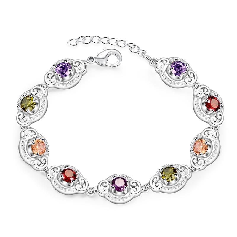 

Link Bracelets Chain Pretty Colorful Multi Colors 925 Sterling Silver With Extender Woman Lady Bracelet Bangle Jewelry Top SellLink