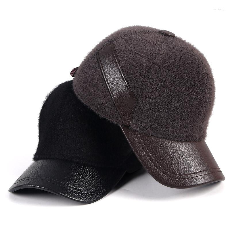 

Ball Caps Winter Baseball Cap Men Snapback 2023 Autumn Warm Thicken Faux Fur Leather Dad Hat Earflaps Bomber Hats Black Gorras Hombre