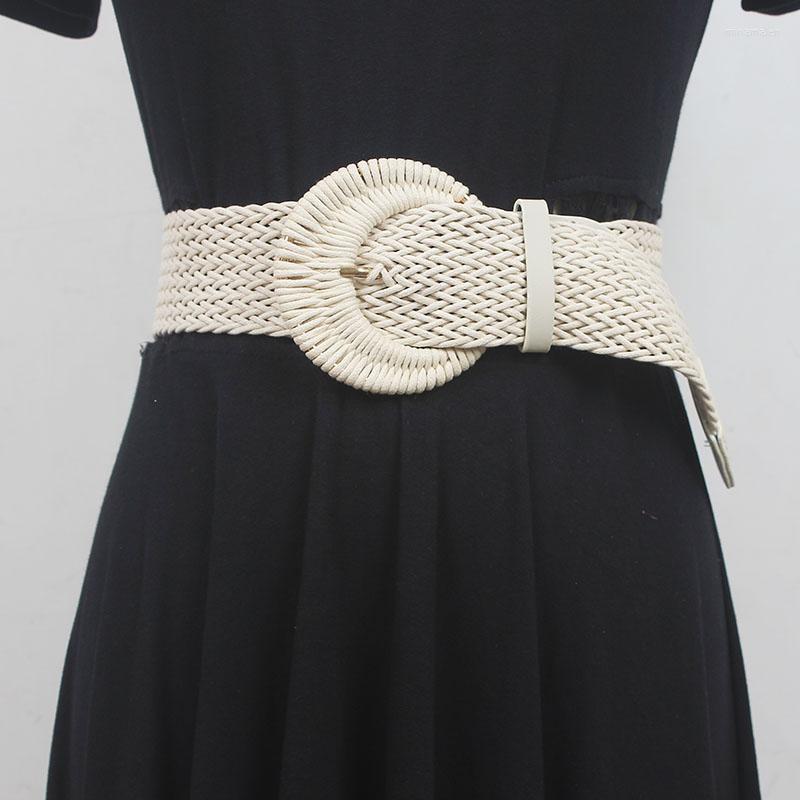 

Belts Hand-woven Wax Cord Elastic Waistbands Women Behemian Beach Waist Dress Shirt Strech Cinturones Buckle Belt, Black