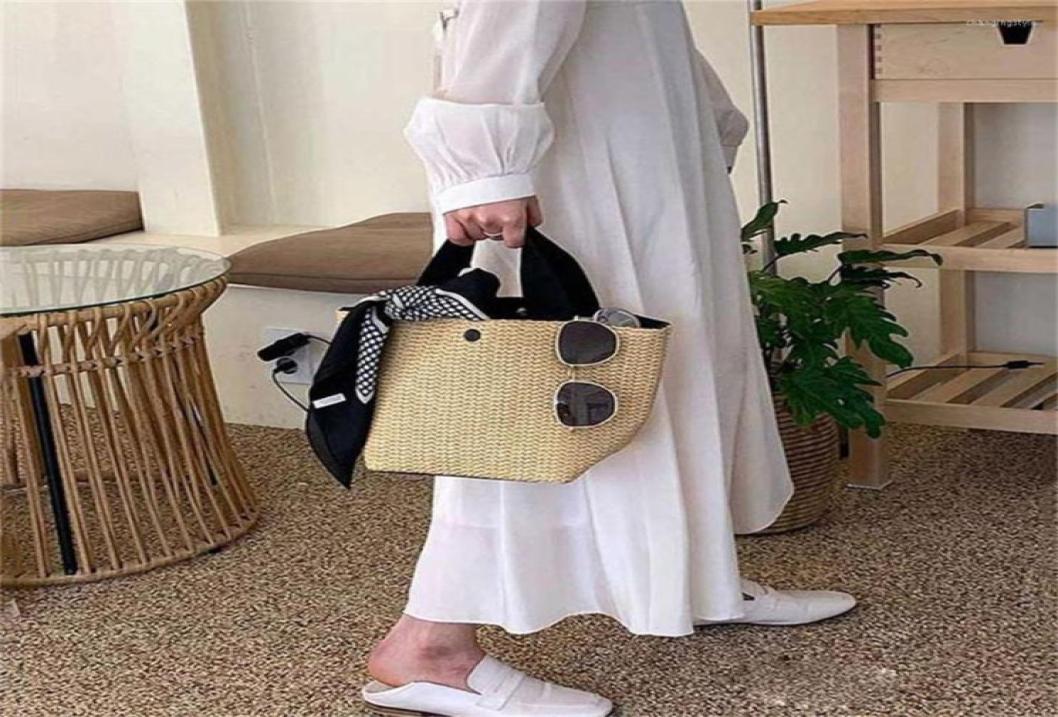 

Shopping Bags Elegant Woven39s Handbags Retro Ladies Beach Weaving Straw Bag 2022 Portable Bucket Luxury Designer Handbag Picni5778933, White