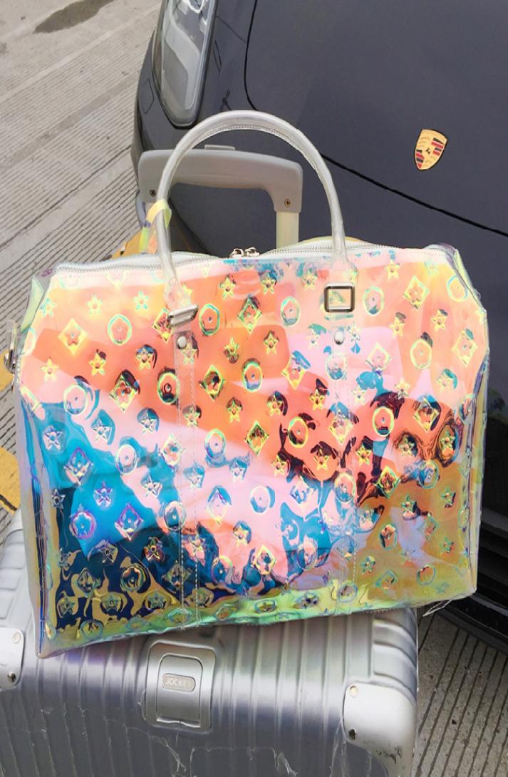 

Sports Gym Bag Transparent Embossed Boarding Luggage Portable Colorful Laser Travel Bags Whole2834109, Sky blue