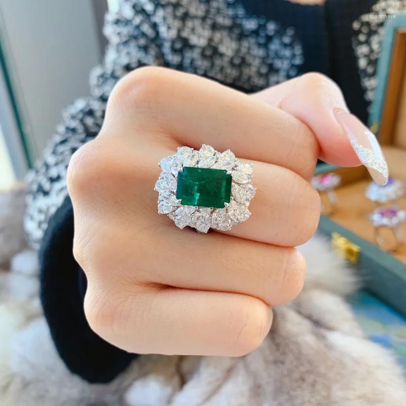

Wedding Rings Luxury Lab Emerald Finger Ring Silver Color S925 Party Band For Women Bridal Promise Engagement Jewelry