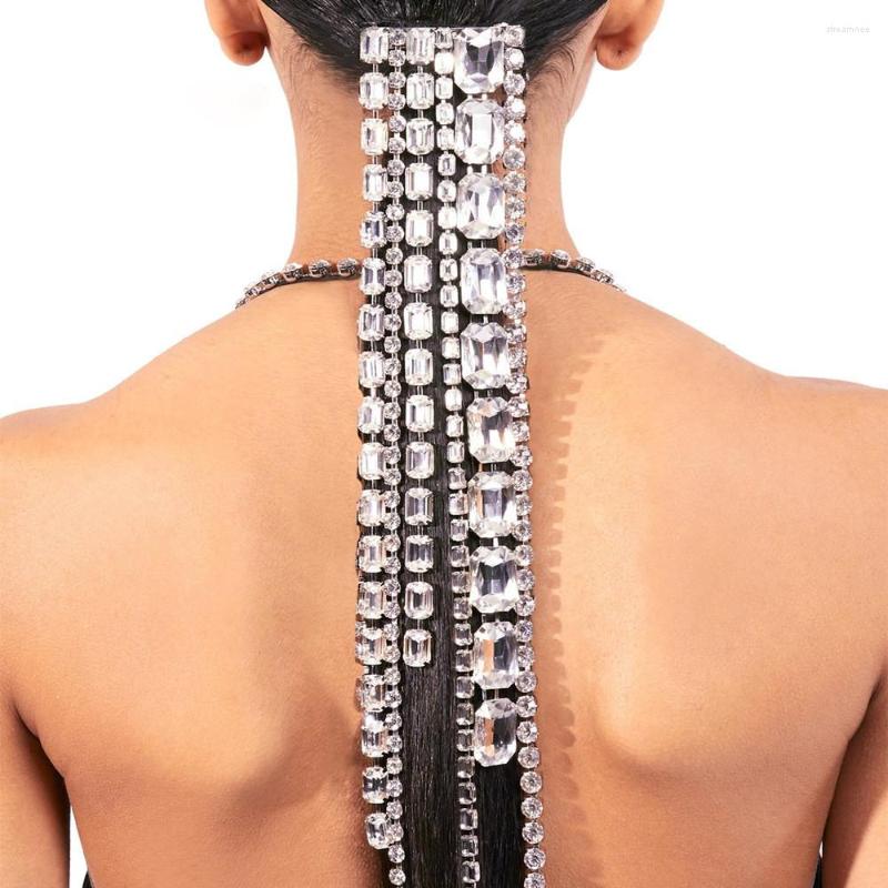 

Hair Clips Luxury Big Square Crystal Long Tassel Comb Clip Accessories For Girl Rhinestone Bridal Headpiece Hairchain Jewelry