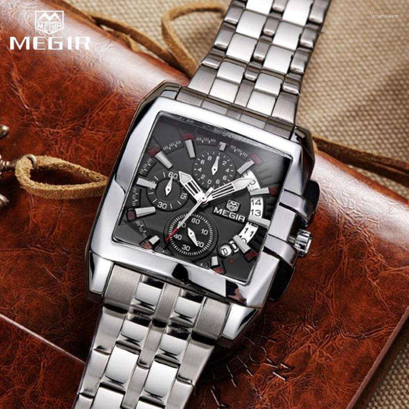 

Wristwatches MEGIR Fashion Top Brand Men's Business Digital Wrist Multifunctional Stainless Steel Mens Casual 3ATM Waterproof Quartz, White
