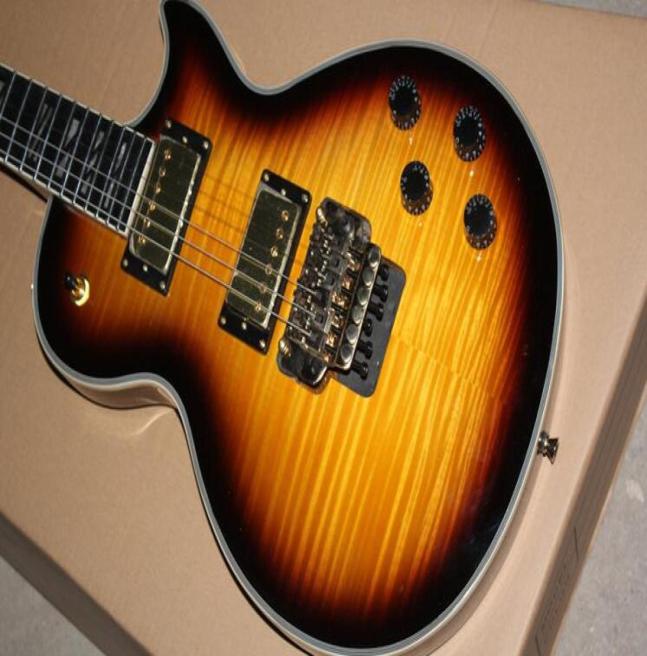 

Custom Axcess Alex Lifeson Tobacco Sunburst Flame Mape Top Electric Guitar Floyd Rose Tremolo Bridge Pearl Split Block Fingerboard6750371