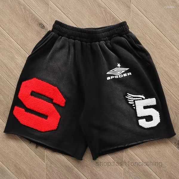 

Men' Shorts Sp5der 555555 Embroidery Towl Cut Damage Shortpant Men Women High Quality Wash Do Old Young Thug Casual Breeches 26