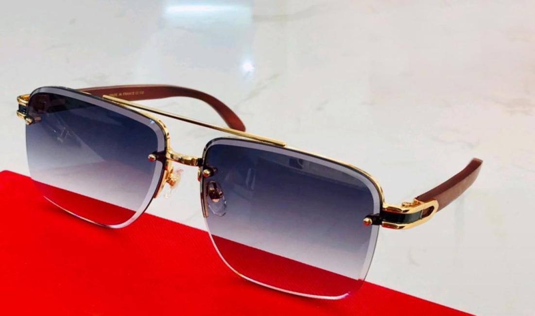 

Gold Wood Square Sunglasses Blue Shaded for Men Sonnenbrille Wrap Occhiali da sole UV Eyewear with Box1737157